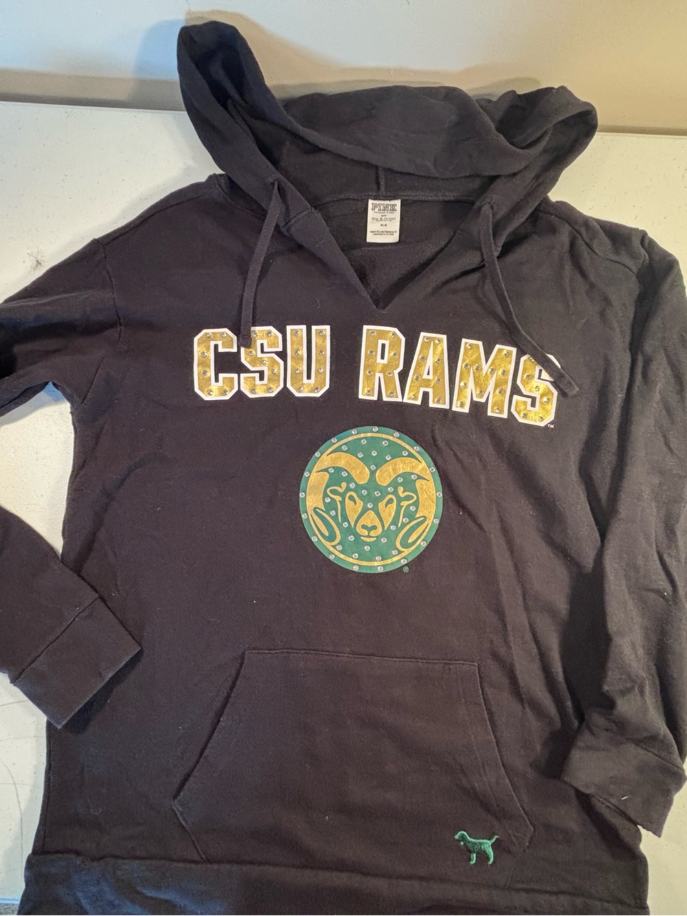 PINK Victoria's Secret Black CSU Rams Hoodie with Gold & Green Logo